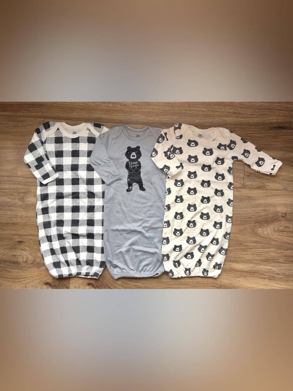 Grey Bear Print Kids Sleep Sack - Cozy Neutral Pajama Gown Bundle